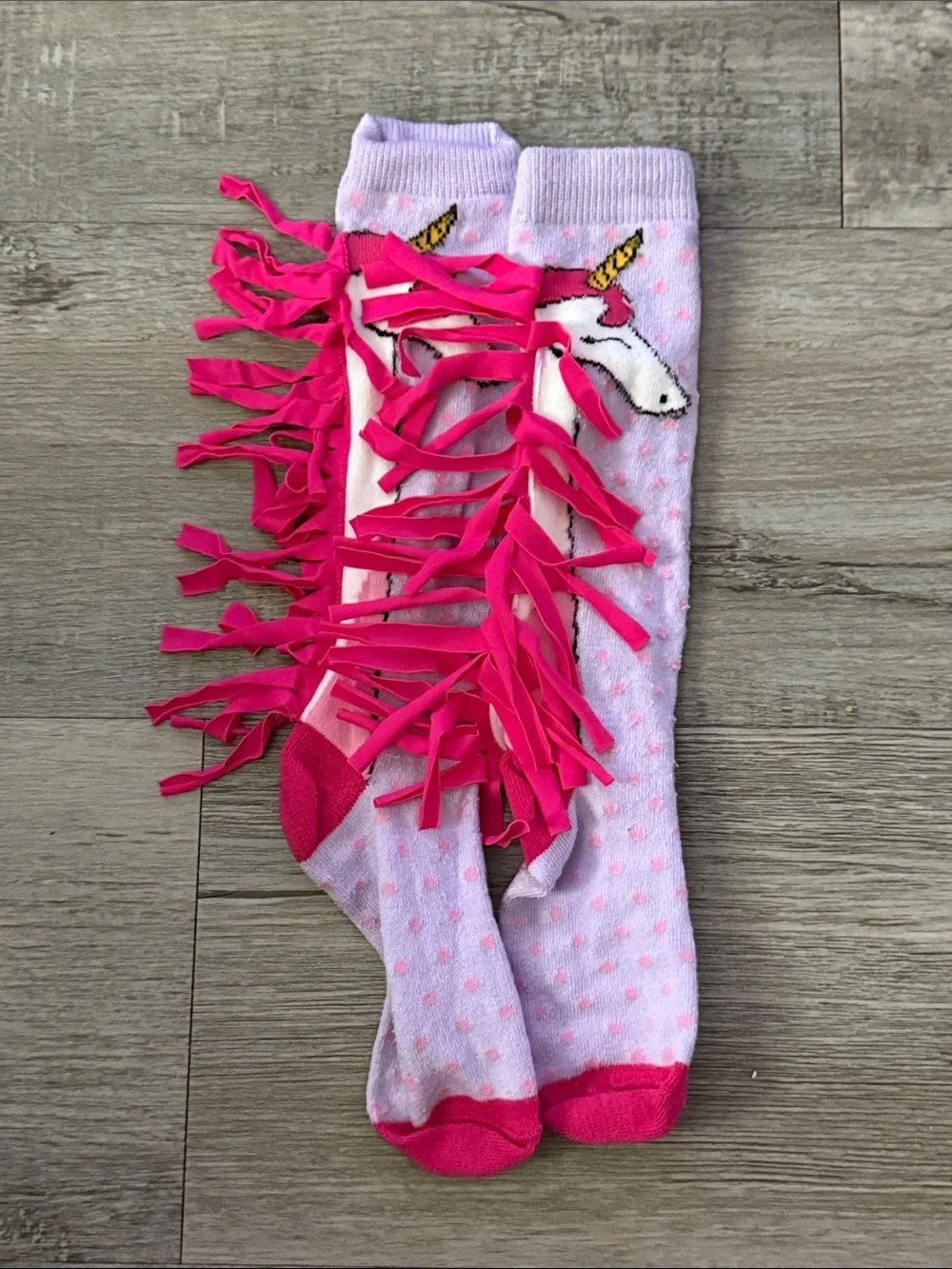 Unbranded Girls' Lavender Unicorn Knee-High Socks with Pink Fringe